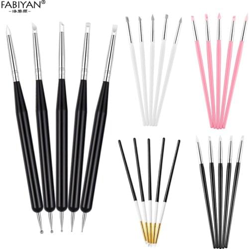 Nail Art Dotting Painting Tips Manicure Tools Brush Pen Art Silicone 5pcs Sculpture Emboss Carving Set Dual Ended