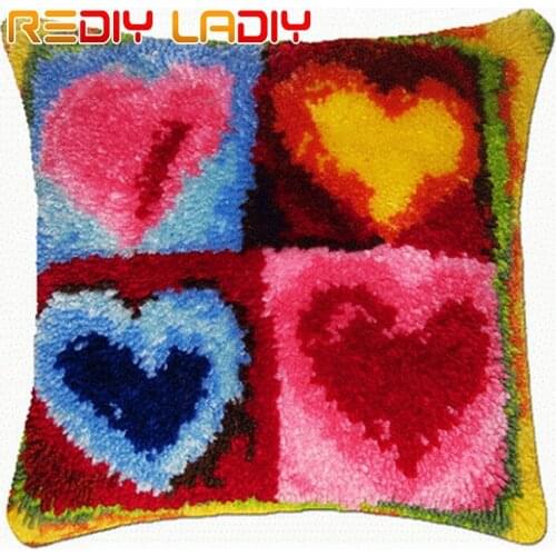 Latch Hook Cushion Kits Heart & Love Pillow Case Crochet Hobby & Crafts DIY Yarn for Embroidery Cushion Cover Sofa Bed Pillows