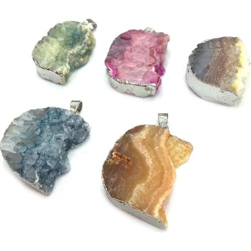 Natural Stone Irregular Shape Plated Agates Pendants Natural Stone Pendant For Jewelry Making DIY Necklace Size 25x32mm