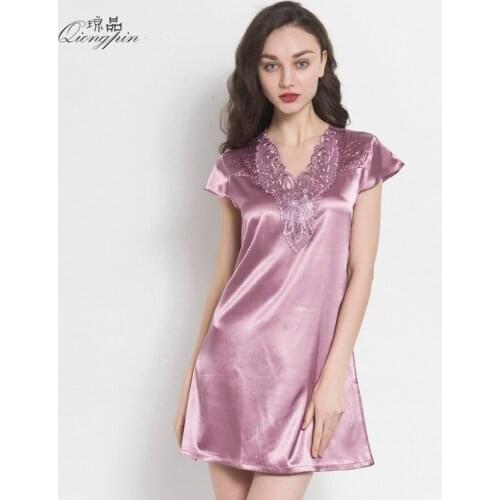 Women Sexy Sleepshirt NightGown Solid Sleep Shirt Short Sleeve V-neck Night Shirt Summer SleepWear NightWear Free Shipping
