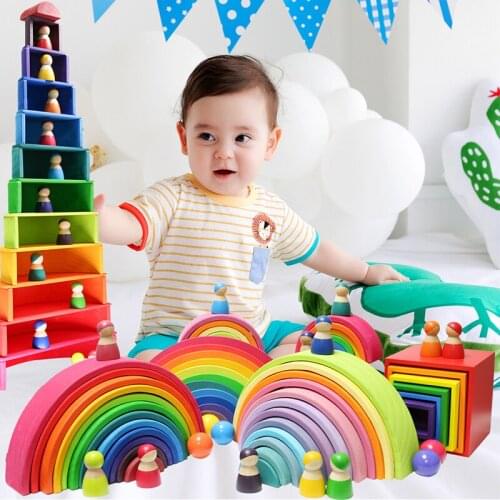 Newly Large Size Rainbow Stacker Wooden Toys For Children Learning Building Blocks Baby Toys Creative Montessori Educational Toy