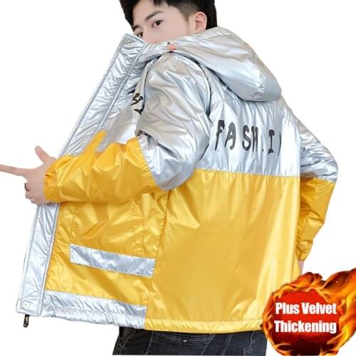 2021 Autumn Winter Thick Velvet Cotton-Padded Jackets Cool Mens Parka Plush Shiny Coats Outwear Waterproof Tops Wadded Clothes