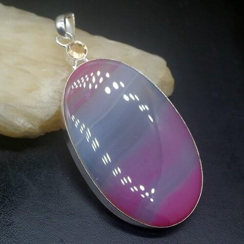 Gemstonefactory Jewelry Big Promotion Single Unique 925 Silver Big Pink White Botswana Agate Women Lady Necklace Pendant 0264