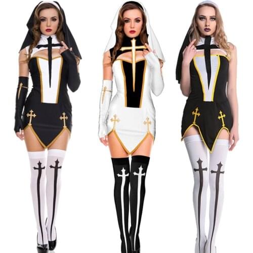 VASHEJIANG Easter The Virgin Mary Nun Costume Adult Women Sister Act Cosplay Cosume For Halloween Party Dress Up