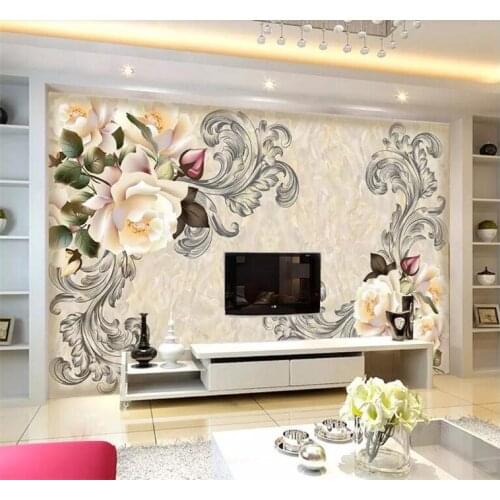 Custom Photo Wallpaper Murals marble 3D Modern Living Room TV Backdrop Wall Decor Bedroom Fresh flower Non-woven Mural Wallpaper