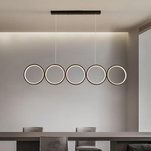 Simple LED Chandelier Dining Room Restaurant Office Modern Nordic Creative Long Chandelier Lighting Bar Round Ring Hanging Light
