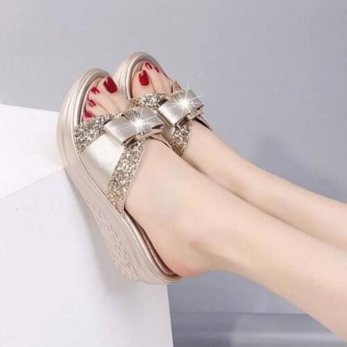 Women Summer Bling Slipper Woman Walking Shoes Ladies Leather Wedges Shoes Female Casual Slingbacks Sandals Comfortable Platform