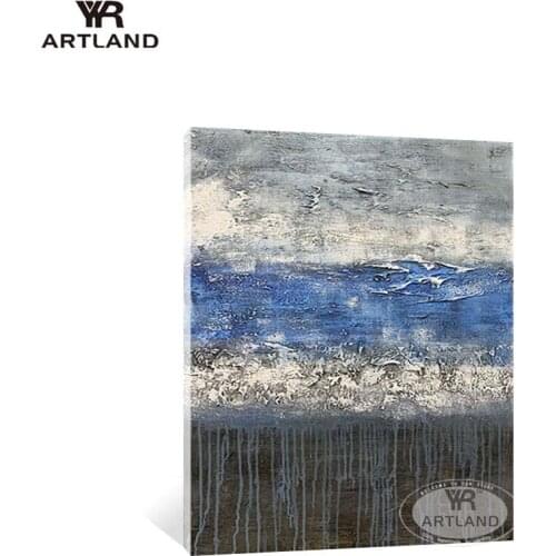 Modern abstarct modular gray and blue landscape Hand painted thick oil painting wall art home decoration for living room bedroom