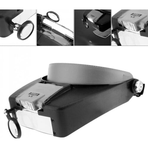 10X ABS Black+Gray Headband Magnifier Head Magnifying Glass Lens Loupe with LED Light and 3 Optical Lens for Jewel Repair