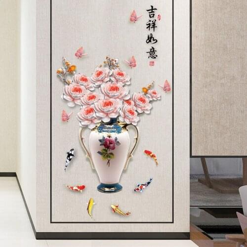 Chinese Style Vase Wall Sticker Art Flower Butterflies Home Decor for Bedroom Living Room Beautiful Flowers House Decoration