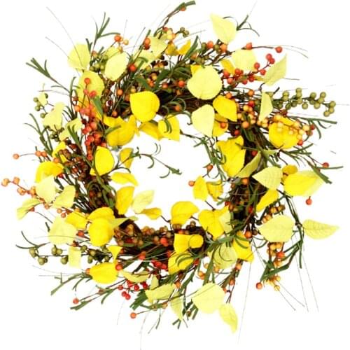 Wreath Silk Leaves Flower Garland Thanksgiving Decoration Garden Home Decor 39*39*9 With Berry Vine Ring-vine Door Mount