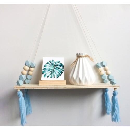Tassels Octagonal Beads Hanging Wooden Board Storage Shelf Rack Nursery living room office kitchen Home Decor Decoration Maison