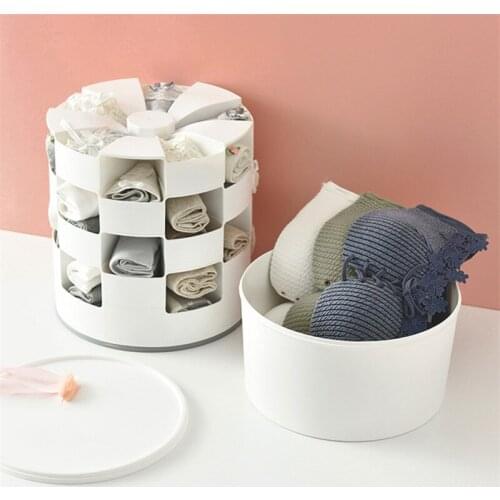 Bra Underwear Sock Compartment Rotating Storage Box Plastic Case For Cosmetics Jewelry Creative Partition Desktop Shelf