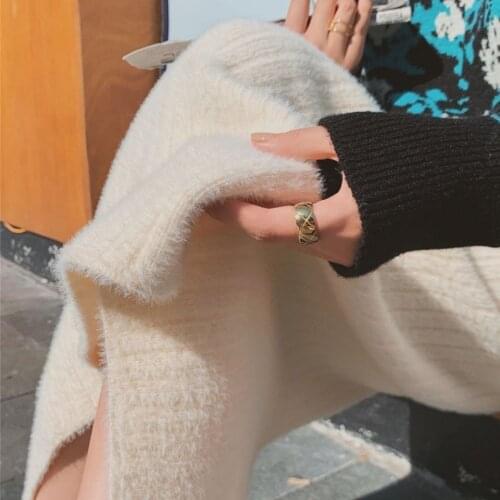 2021 Women Long Fashion Knitted Skirts Female A-line Thick High Waist Skirts Ladies Vintage Elastic Waist Large Skirts H558