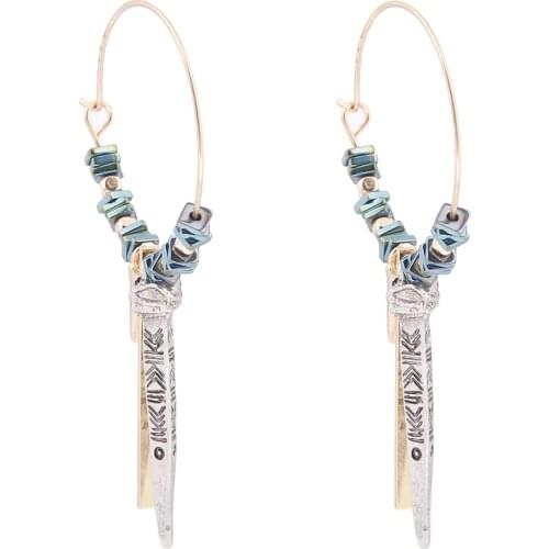 Lureme Vintage Unique Jewelry Circle with Natural Green Granules Bar Pendant Dangle Earrings for Women Earing (er005457)