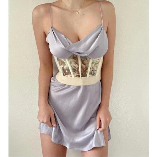 Womens Waist Corset Belt Oil Painting Print Chest Elegant Underbust Body Shaper Female Elegant Corset Sexy Crop Top Bustier