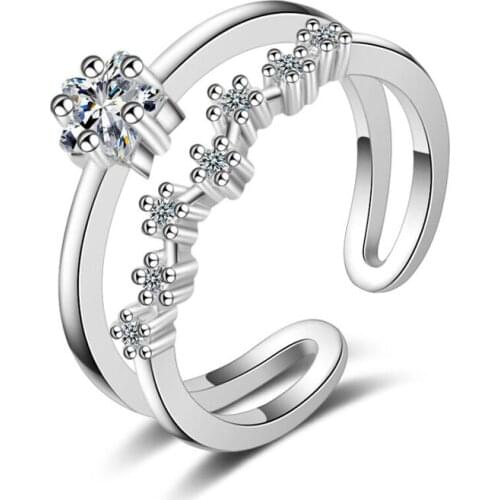 KOFSAC Korean Fashion Sterling Silver 925 Rings For Women Anniversary Exquisite Big Dipper Zircon Double Layer Ring Jewelry Gift