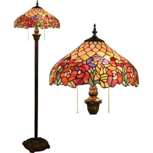 16inch Tiffany Flesh Country Flowers Stained Glass floor lamp E27 110-240V for Home Parlor Dining bed Room