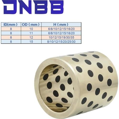 2Pcs JDB 8mmx10mm 8mmx11mm 8mmx12mm MPBZ linear graphite copper set bearing copper bushing oil self-lubricating MPBZU bearing