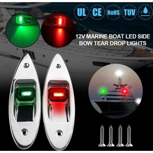 2PCS Silver 12V Flush Mount Marine Boat RV LED Side Navigation Lights Red+Green LED Stainless Steel Nature White LED "5050" 0.5W