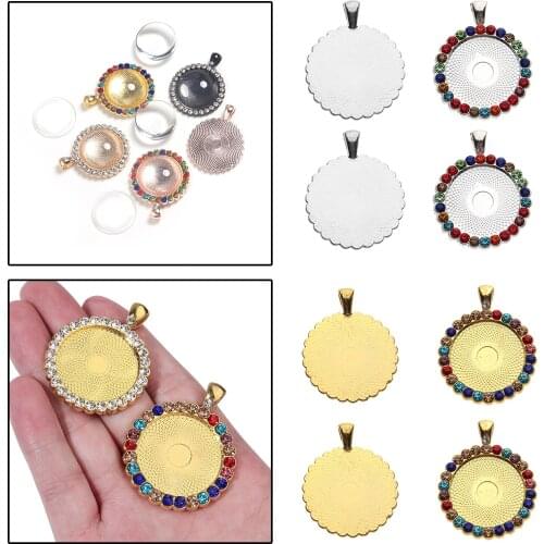 4Pcs Alloy Rhinestone Bezel Pendant Trays Round Retro Setting Cabochon Blank Base for DIY Photo Jewelry Findings Accessories
