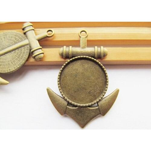 50pcs Antique Silver/Antique Bronze Anchor Base Setting Pendant Charm/Finding,20mm Cabochon/Cameo Tray Bezel,DIY Accessory