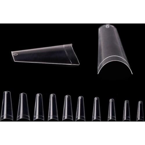 500pcs Nails Half French False Nail Art Tips 10 Size Transparent Long Ballerina Acrylic C Curved Shape UV Gel Manicure Fake Tips