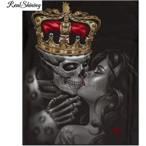 Full square round diy Diamond Painting Crown SKull girl Kiss Cross Stitch 5D Diamond Embroidery Mosaic fantasy art F298