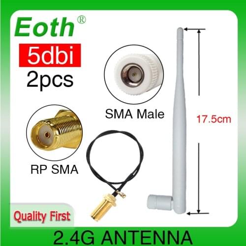 2pcs 2.4Ghz antenna Wifi 5dbi SMA Male connector white 2.4 ghz antena Router Antenna 2.4G + 21cm RP-SMA Male Pigtail Cable