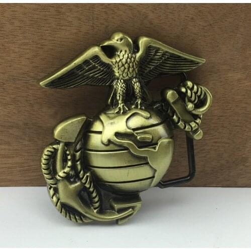 BuckleClub wholesale retro US marine logo jeans gift belt buckle for men FP-02517-1 antique brass finish 4cm width loop