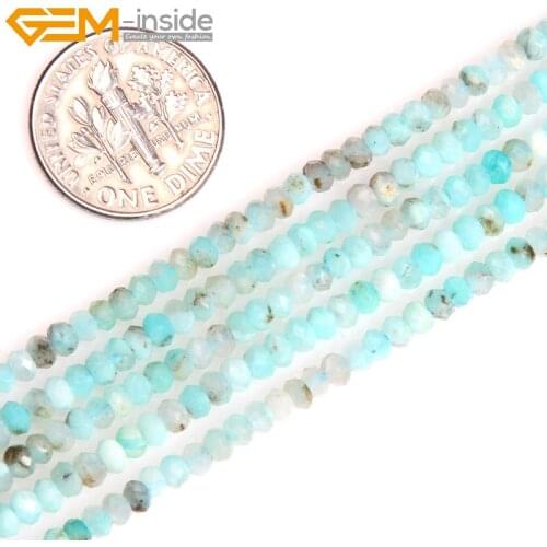 Gem-inside AAA Natural Faceted Heishi Rondelle Disc Spacer Blue Peru Amazonite Beads For Jewelry Making Strand 15inches DIY
