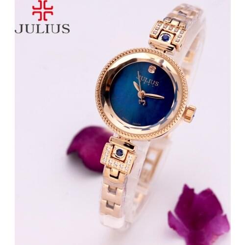 Small Claw-setting Mother-of-pearl Julius Womens Watch Japan Quartz Hour Fine Fashion Woman Clock Chain Bracelet Girl Gift Box