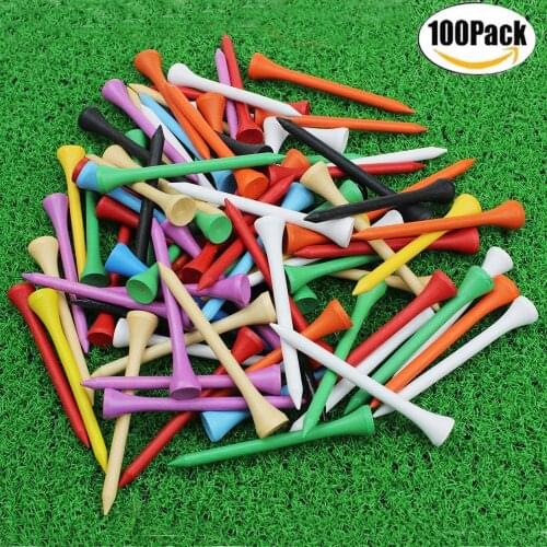 CRESTGOLF 70mm 2-3/4" Professional Wooden Golf Tees Golf Wood Tees with Several Colors 100pcs/Pack