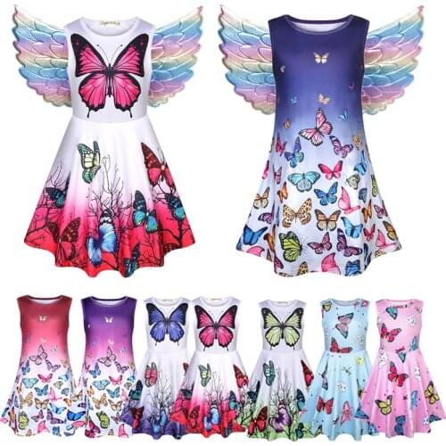 Kids Dresses For Girls Dress Sleeveless Butterfly With Wing Dress Cartoon Floral Princess Party Dress Birthday Girls Clothes