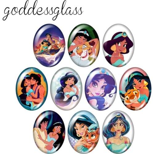 Disney Princess jasmine Girls 10pcs mixed 13x18mm/18x25mm/30x40mm Oval photo glass cabochon flat back bracelets Making findings