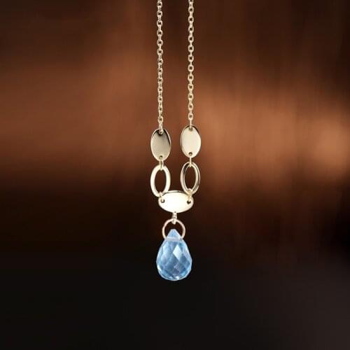 DMBS125 Sky Blue Water Drop Topaz Pendant Female Genuine Gemstones 925 Sterling Silver Color Treasure Necklace Diy Custom