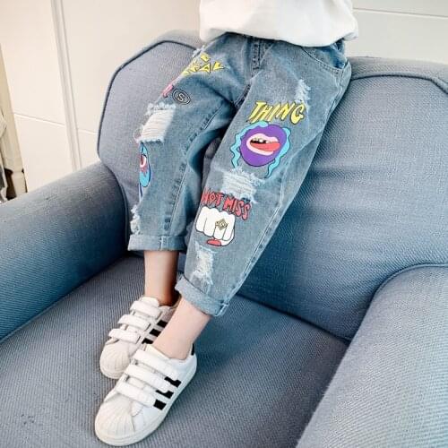 Kids Girls Jeans New Spring Autumn Children Graffiti Washed Denim Pants Fashion Baby Girl Jean Pant kids clothes