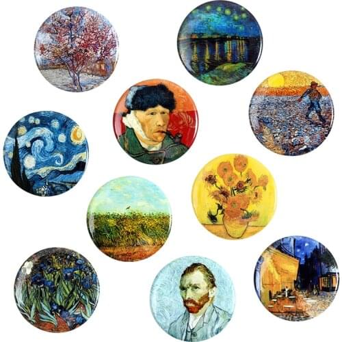 Van Gogh Oil Painting Enamel Pin Sunflower Starry Night Over the Rhone Brooch Art Jewelry Artist Badge Lapel Pin Gift for Friend