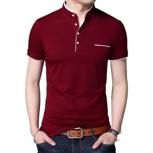 Summer T Shirt Men Casual Cotton Short Sleeve Tshirt Mens Mandarin Collar Solid Color Breathable Tee T-shirt Tops Plus Size 5XL