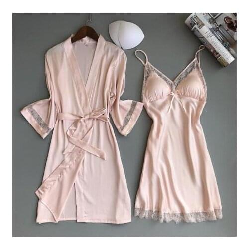 Sexy Women Rayon Kimono Bathrobe WHITE Bride Bridesmaid Wedding Robe Set Lace Trim Sleepwear Casual Home Clothes Nightwear