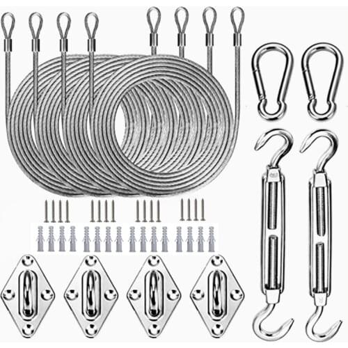 33/44Pcs Stainless Steel Wire Rope Kit Triangle Four-corner Sunshade Sail Canopy Installation Set