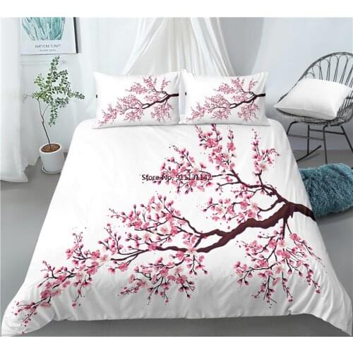 3D Pink Plum Digital Print Home Textile 2/3 Piece Bedding Set Fresh Style Down Quilt Cover Pillowcase EU/US /AU Size