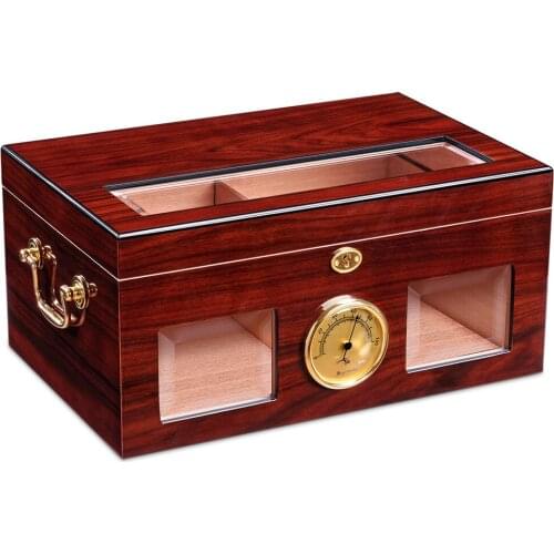 Cigar Box Transparent Skylight Large Capacity Cedar Wood Cigar Humidor with Humidifier and Hygrometer HH-02
