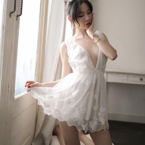 Lace Nightgowns Sexy Deep V-neck Night Dress Floral Sleepwear Backless Nightwear Women Nightie Femme Negligee Dressing Gown