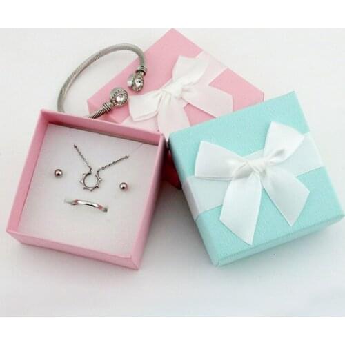 Square jewelry organizer box White bowknot jewelry boxes light blue pattern ring necklace earrings storage box blue gift boxes