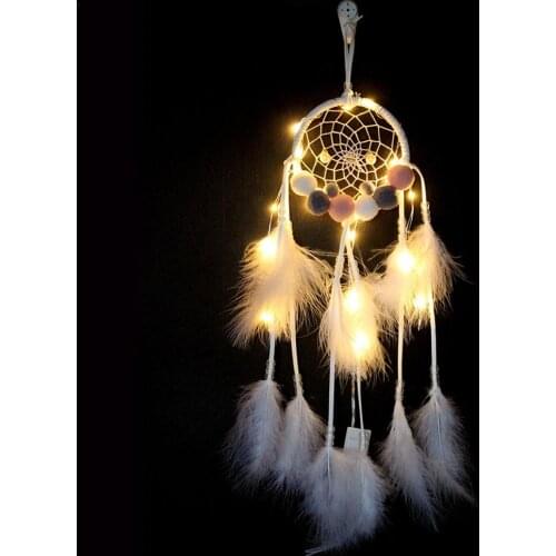 White Feather Dream Catcher Wind Chimes Hanging Dreamcatcher Christmas Party Home Decoration Warm Light Dream Catcher Light