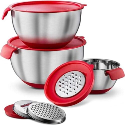 Kitchen Stainless Steel Salad Mixer Bowls Set Non-slip Vegetables Grater Mixing Bowls with Lids Fruit Food Storage Container