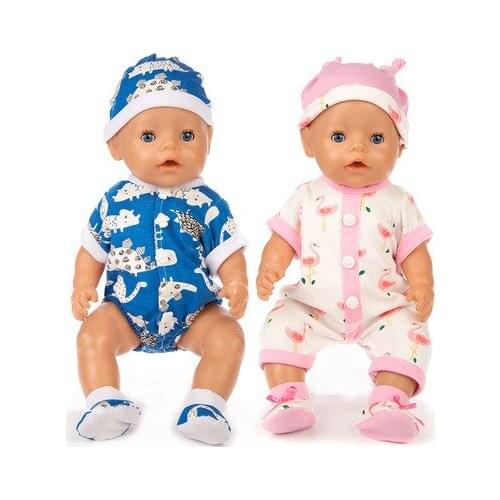 2021 New Pattern Clothes Cartoon One Piece Pajama Suit Fit 18 Inch American&43cm Baby New Born Doll Clothes Accessories
