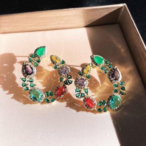 Hoop Earrings Stainless Steel Earrings Cute Multicoloured Crystal Ear Ring Women Jewelry for Women 2021 Trendy Boho Style