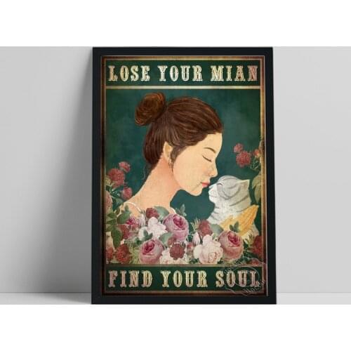 Motivational Quote Poster, Vintage Girl Kiss Cat Flower Leaf Wall Picture, Inspirationa Text Rose Canvas Prints, Birthday Gift